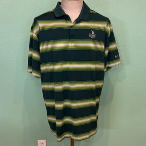 Nike Golf Men's Dark Green and Yellow Striped Polo. 2015 US Open collection.